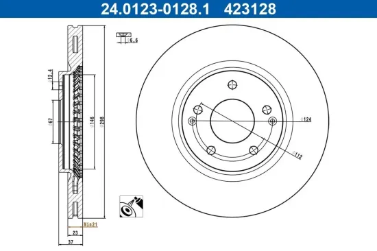 Bremsscheibe Vorderachse ATE 24.0123-0128.1 Bild Bremsscheibe Vorderachse ATE 24.0123-0128.1