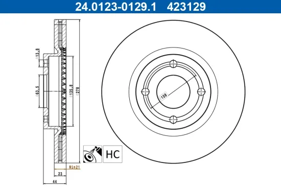 Bremsscheibe Vorderachse ATE 24.0123-0129.1 Bild Bremsscheibe Vorderachse ATE 24.0123-0129.1