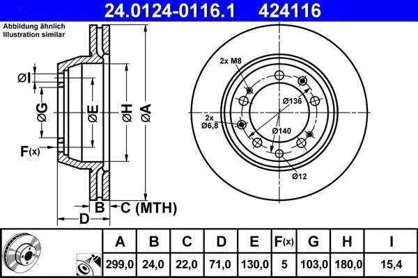 Bremsscheibe Hinterachse ATE 24.0124-0116.1