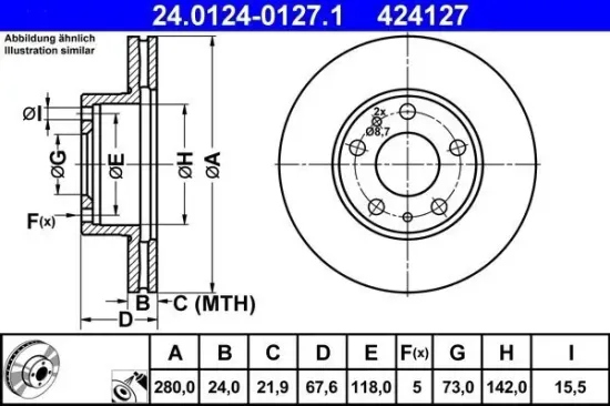 Bremsscheibe ATE 24.0124-0127.1 Bild Bremsscheibe ATE 24.0124-0127.1