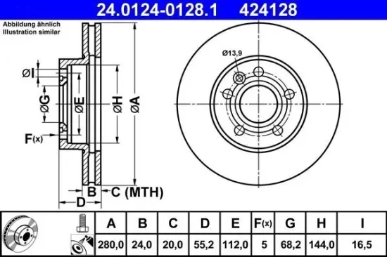 Bremsscheibe ATE 24.0124-0128.1 Bild Bremsscheibe ATE 24.0124-0128.1