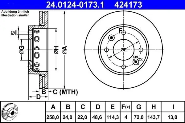 Bremsscheibe Vorderachse ATE 24.0124-0173.1