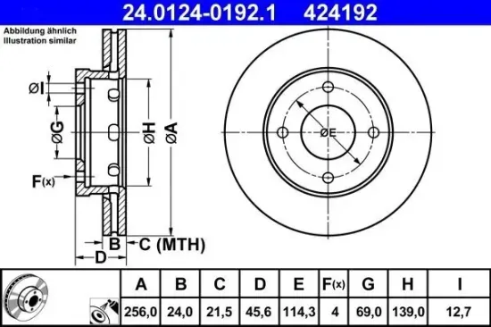 Bremsscheibe Vorderachse ATE 24.0124-0192.1 Bild Bremsscheibe Vorderachse ATE 24.0124-0192.1