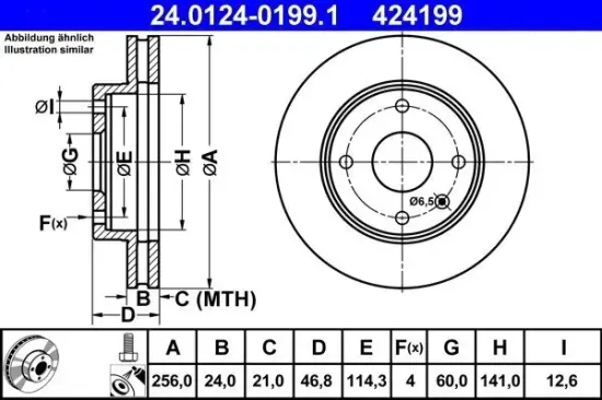 Bremsscheibe Vorderachse ATE 24.0124-0199.1 Bild Bremsscheibe Vorderachse ATE 24.0124-0199.1