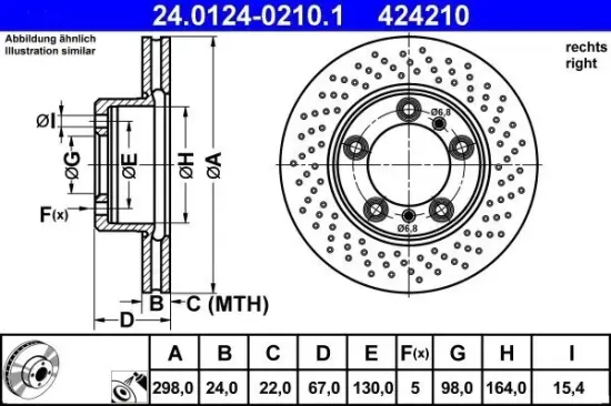 Bremsscheibe Vorderachse rechts ATE 24.0124-0210.1 Bild Bremsscheibe Vorderachse rechts ATE 24.0124-0210.1