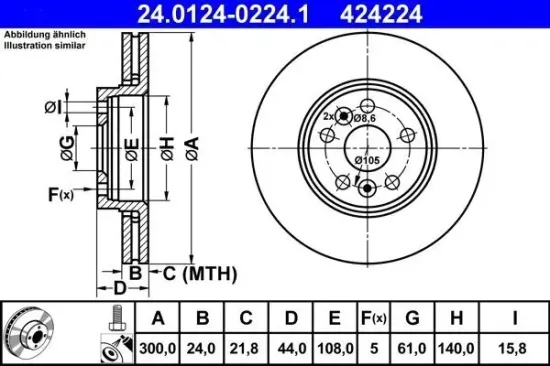 Bremsscheibe Vorderachse ATE 24.0124-0224.1 Bild Bremsscheibe Vorderachse ATE 24.0124-0224.1