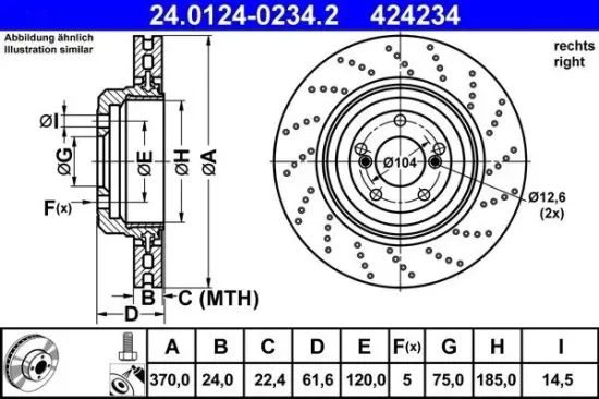 Bremsscheibe Hinterachse rechts ATE 24.0124-0234.2 Bild Bremsscheibe Hinterachse rechts ATE 24.0124-0234.2