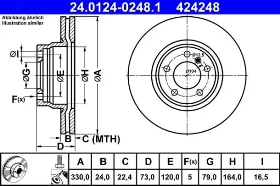 Bremsscheibe Vorderachse ATE 24.0124-0248.1 Bild Bremsscheibe Vorderachse ATE 24.0124-0248.1