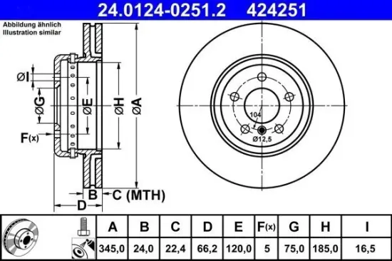Bremsscheibe Hinterachse ATE 24.0124-0251.2 Bild Bremsscheibe Hinterachse ATE 24.0124-0251.2