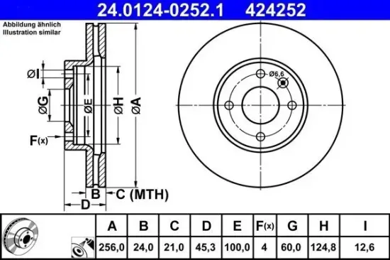 Bremsscheibe Vorderachse ATE 24.0124-0252.1 Bild Bremsscheibe Vorderachse ATE 24.0124-0252.1