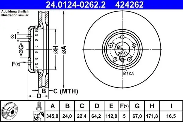 Bremsscheibe Hinterachse ATE 24.0124-0262.2