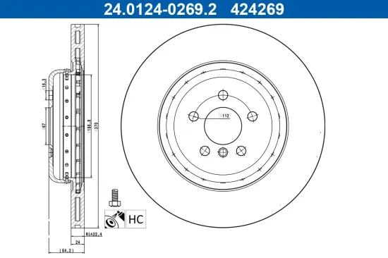 Bremsscheibe Hinterachse rechts ATE 24.0124-0269.2 Bild Bremsscheibe Hinterachse rechts ATE 24.0124-0269.2