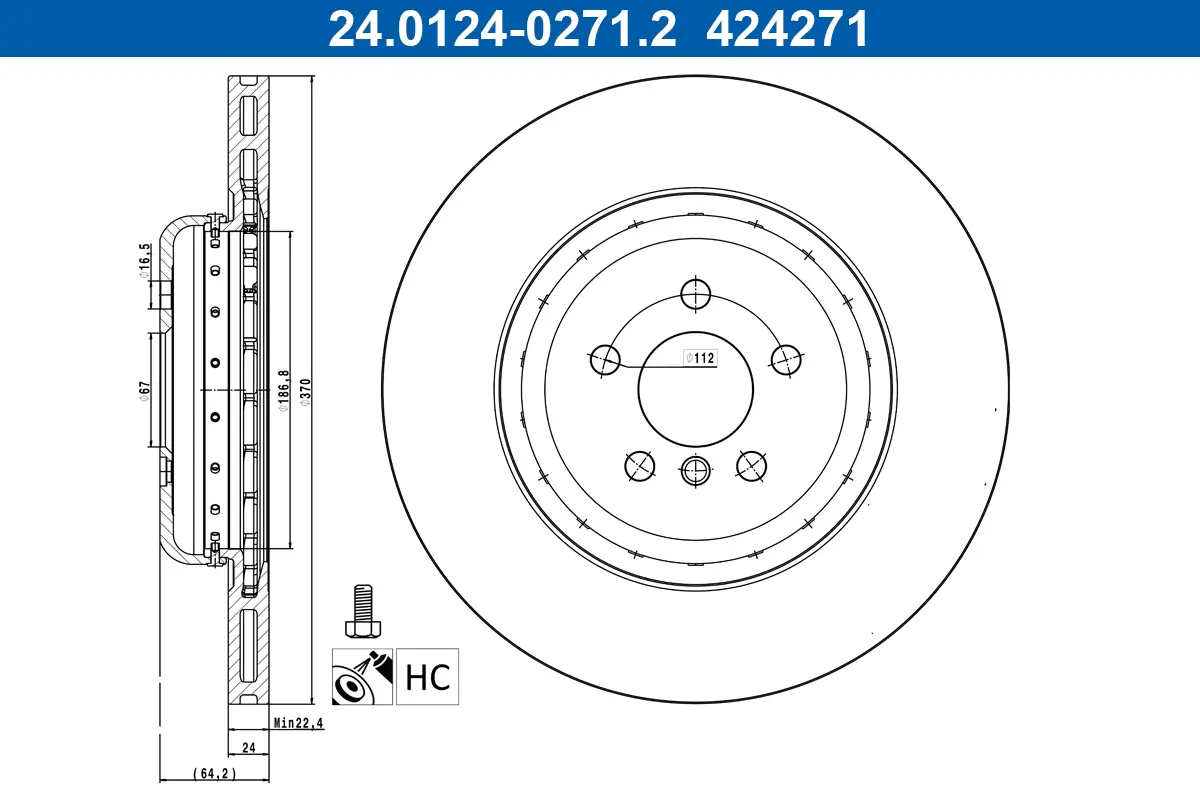 Bremsscheibe Hinterachse links ATE 24.0124-0271.2