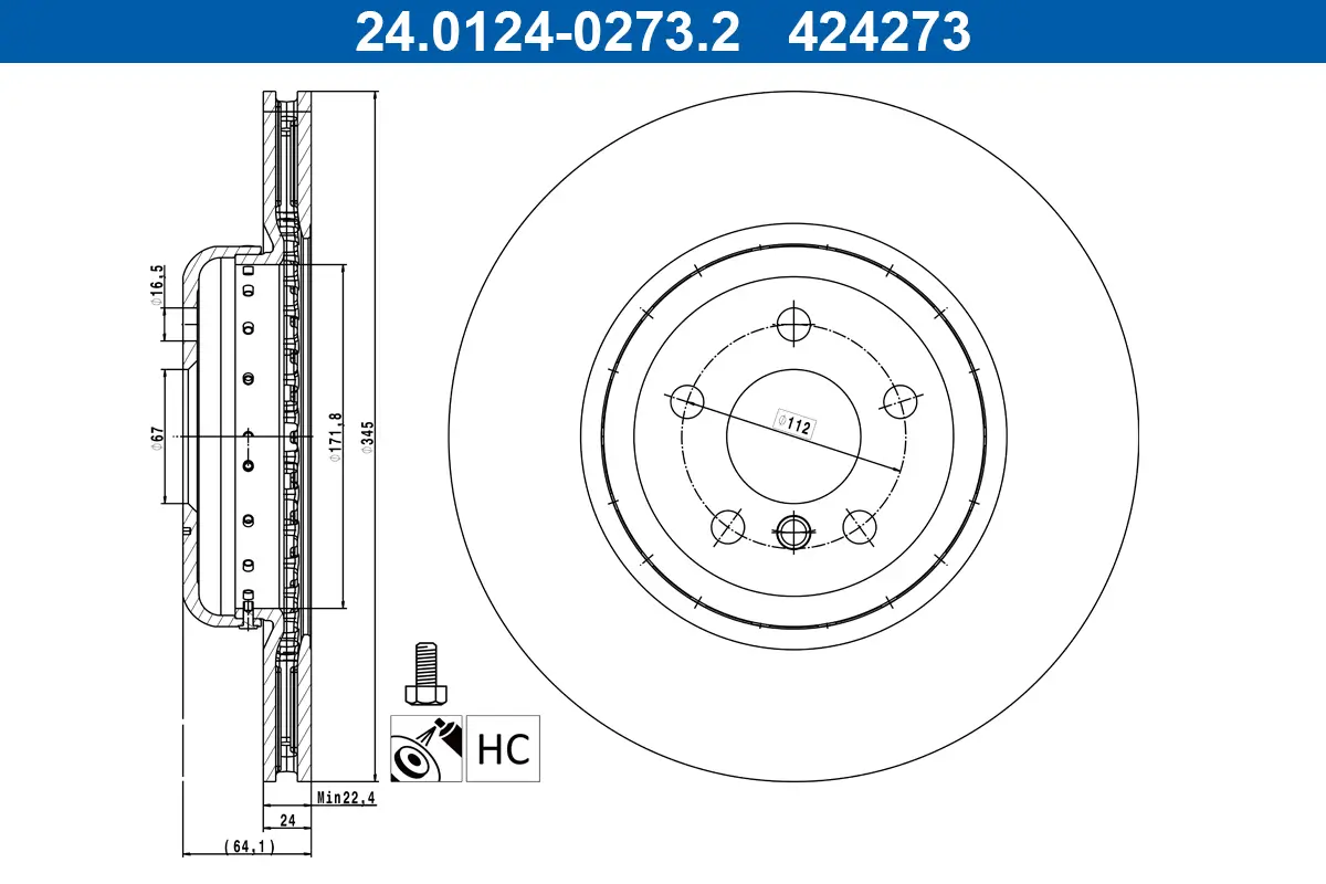 Bremsscheibe Hinterachse ATE 24.0124-0273.2