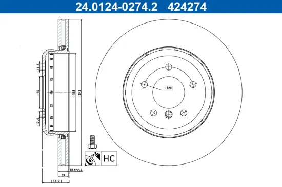 Bremsscheibe ATE 24.0124-0274.2 Bild Bremsscheibe ATE 24.0124-0274.2