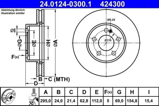 Bremsscheibe ATE 24.0124-0300.1 Bild Bremsscheibe ATE 24.0124-0300.1