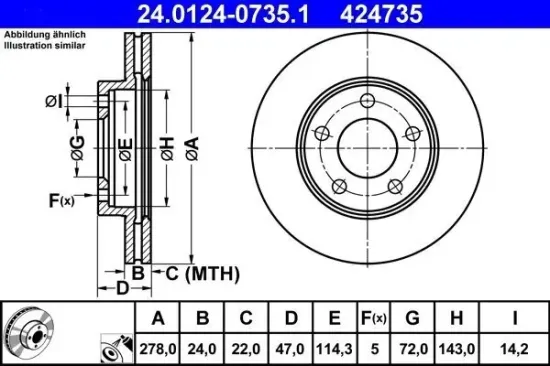 Bremsscheibe ATE 24.0124-0735.1 Bild Bremsscheibe ATE 24.0124-0735.1