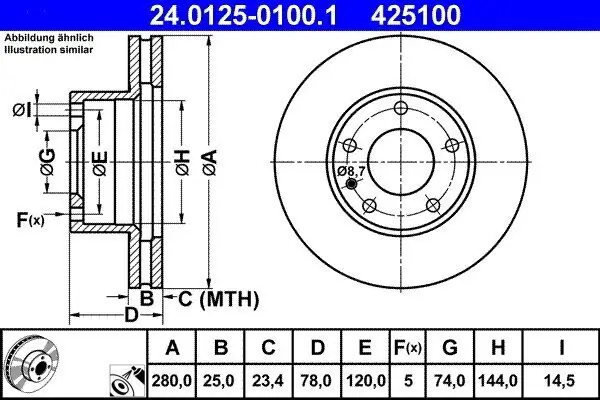 Bremsscheibe Vorderachse ATE 24.0125-0100.1