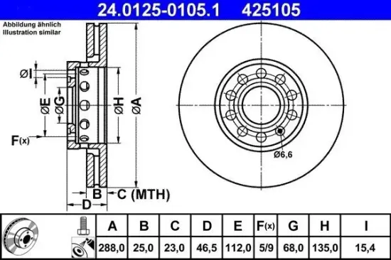 Bremsscheibe ATE 24.0125-0105.1 Bild Bremsscheibe ATE 24.0125-0105.1