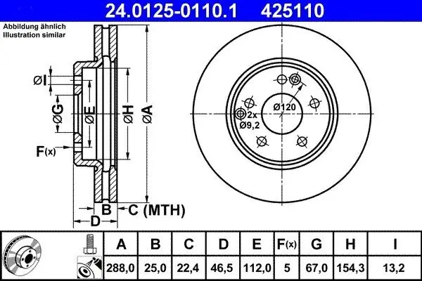 Bremsscheibe ATE 24.0125-0110.1