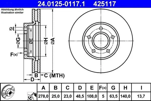 Bremsscheibe ATE 24.0125-0117.1