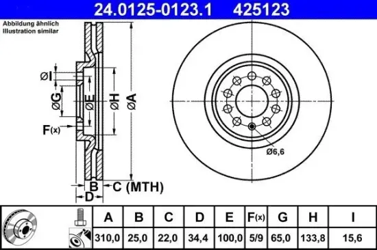 Bremsscheibe ATE 24.0125-0123.1 Bild Bremsscheibe ATE 24.0125-0123.1