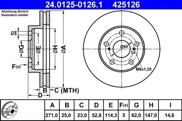 Bremsscheibe Vorderachse ATE 24.0125-0126.1