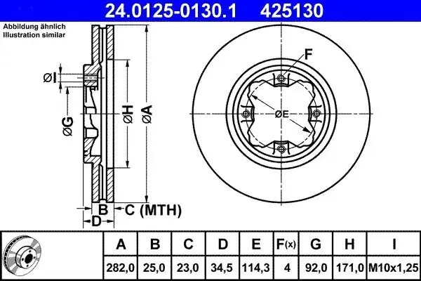 Bremsscheibe Vorderachse ATE 24.0125-0130.1