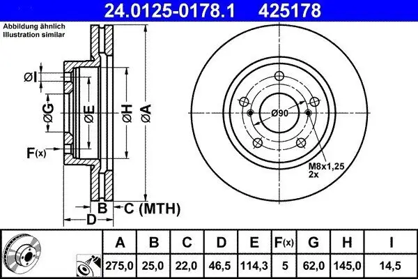 Bremsscheibe Vorderachse ATE 24.0125-0178.1
