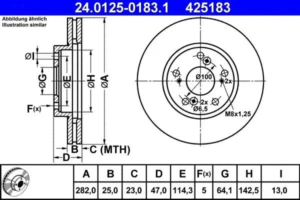 Bremsscheibe Vorderachse ATE 24.0125-0183.1