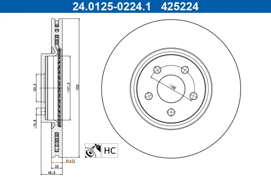 Bremsscheibe Vorderachse ATE 24.0125-0224.1 Bild Bremsscheibe Vorderachse ATE 24.0125-0224.1