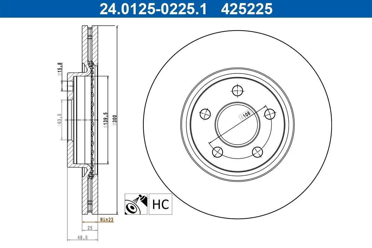 Bremsscheibe ATE 24.0125-0225.1 Bild Bremsscheibe ATE 24.0125-0225.1