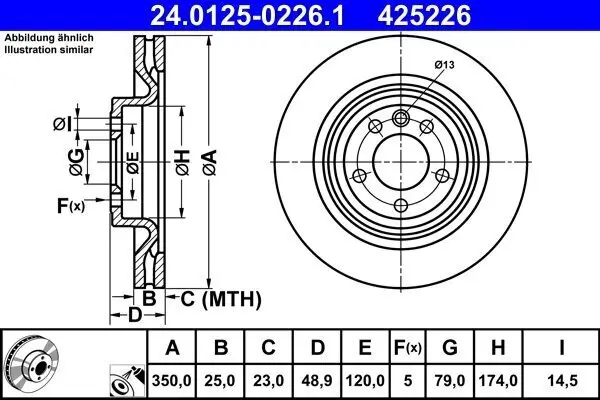 Bremsscheibe Hinterachse ATE 24.0125-0226.1