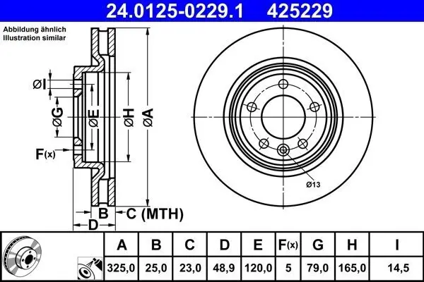 Bremsscheibe Hinterachse ATE 24.0125-0229.1