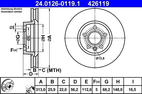 Bremsscheibe ATE 24.0126-0119.1