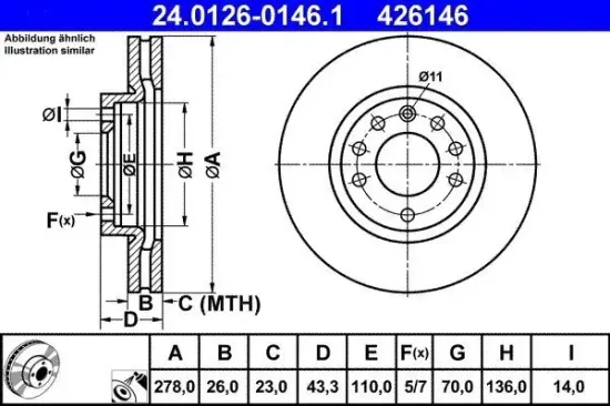 Bremsscheibe ATE 24.0126-0146.1 Bild Bremsscheibe ATE 24.0126-0146.1