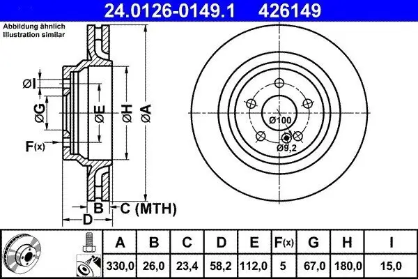 Bremsscheibe Hinterachse ATE 24.0126-0149.1