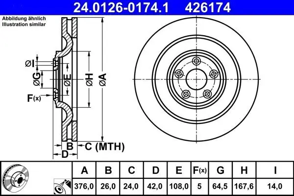 Bremsscheibe Hinterachse ATE 24.0126-0174.1
