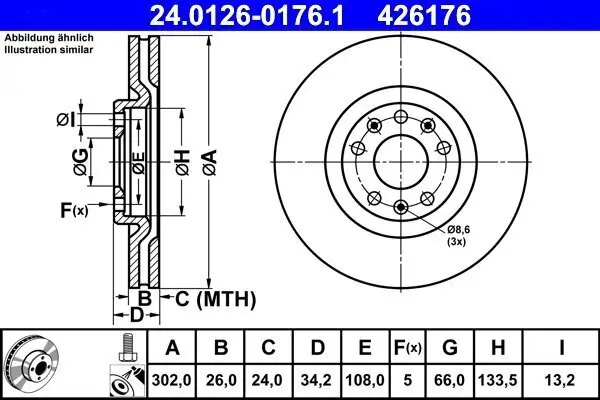 Bremsscheibe Vorderachse ATE 24.0126-0176.1