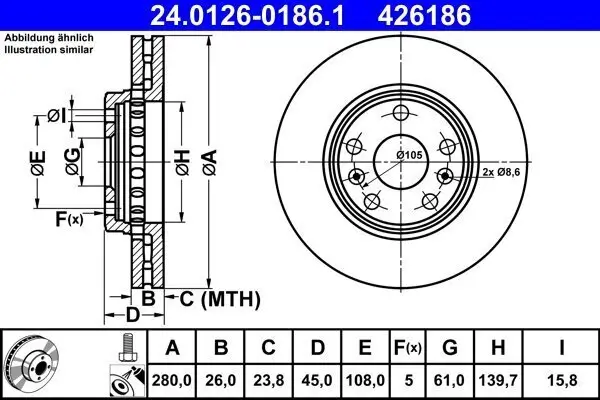 Bremsscheibe Vorderachse ATE 24.0126-0186.1