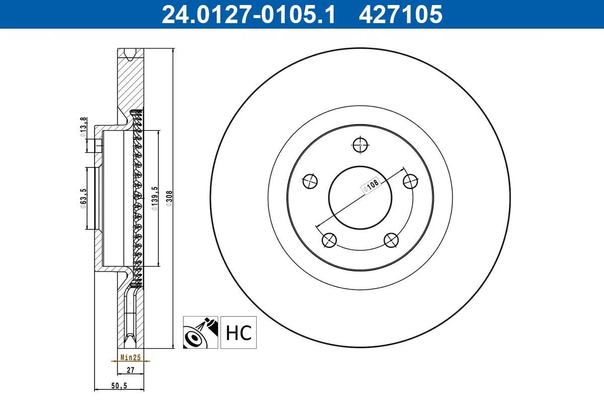Bremsscheibe Vorderachse ATE 24.0127-0105.1