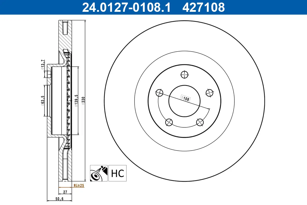 Bremsscheibe Vorderachse ATE 24.0127-0108.1