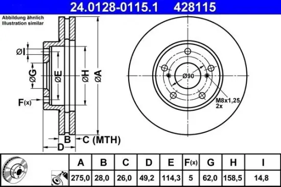 Bremsscheibe Vorderachse ATE 24.0128-0115.1 Bild Bremsscheibe Vorderachse ATE 24.0128-0115.1