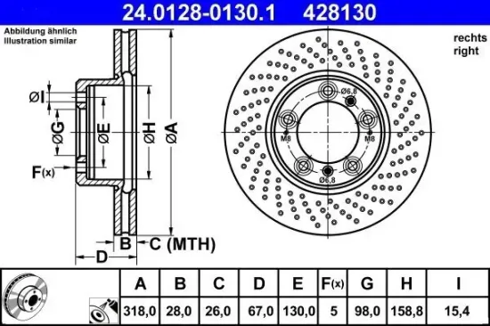 Bremsscheibe Vorderachse rechts ATE 24.0128-0130.1 Bild Bremsscheibe Vorderachse rechts ATE 24.0128-0130.1