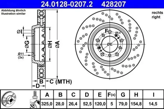 Bremsscheibe Vorderachse rechts ATE 24.0128-0207.2 Bild Bremsscheibe Vorderachse rechts ATE 24.0128-0207.2