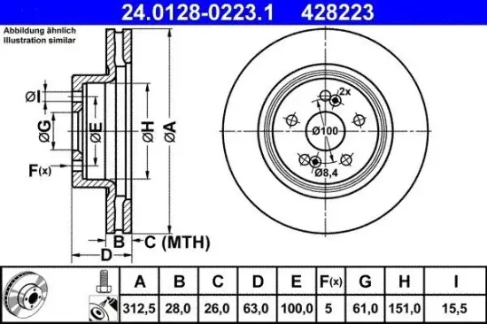 Bremsscheibe ATE 24.0128-0223.1 Bild Bremsscheibe ATE 24.0128-0223.1