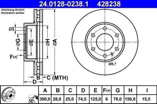Bremsscheibe Vorderachse ATE 24.0128-0238.1 Bild Bremsscheibe Vorderachse ATE 24.0128-0238.1