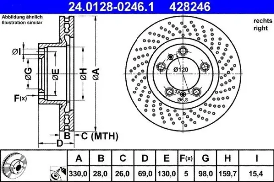 Bremsscheibe Vorderachse rechts ATE 24.0128-0246.1 Bild Bremsscheibe Vorderachse rechts ATE 24.0128-0246.1