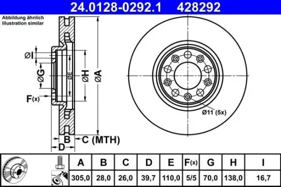 Bremsscheibe ATE 24.0128-0292.1 Bild Bremsscheibe ATE 24.0128-0292.1