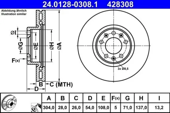 Bremsscheibe ATE 24.0128-0308.1 Bild Bremsscheibe ATE 24.0128-0308.1